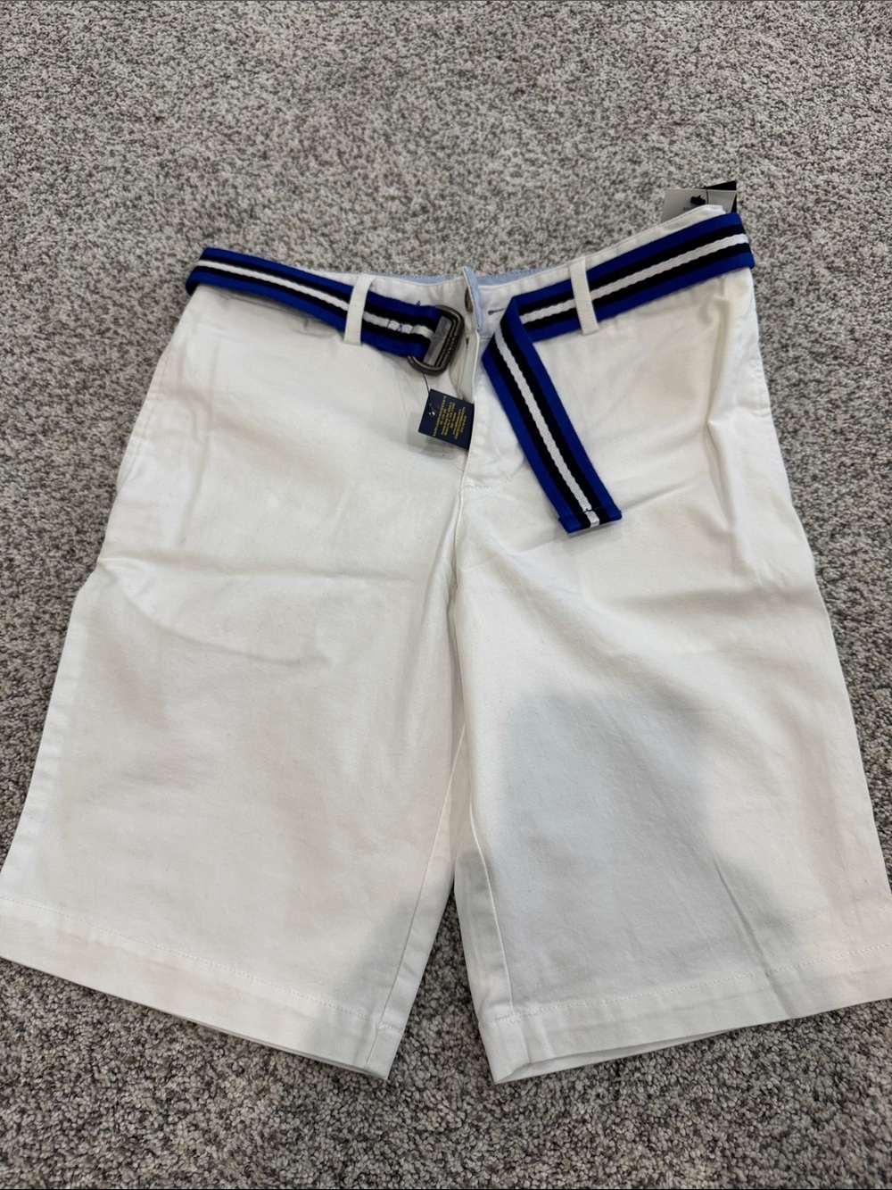 Polo by Ralph Lauren White Cotton Shorts with Blue-Black Stripe Belt